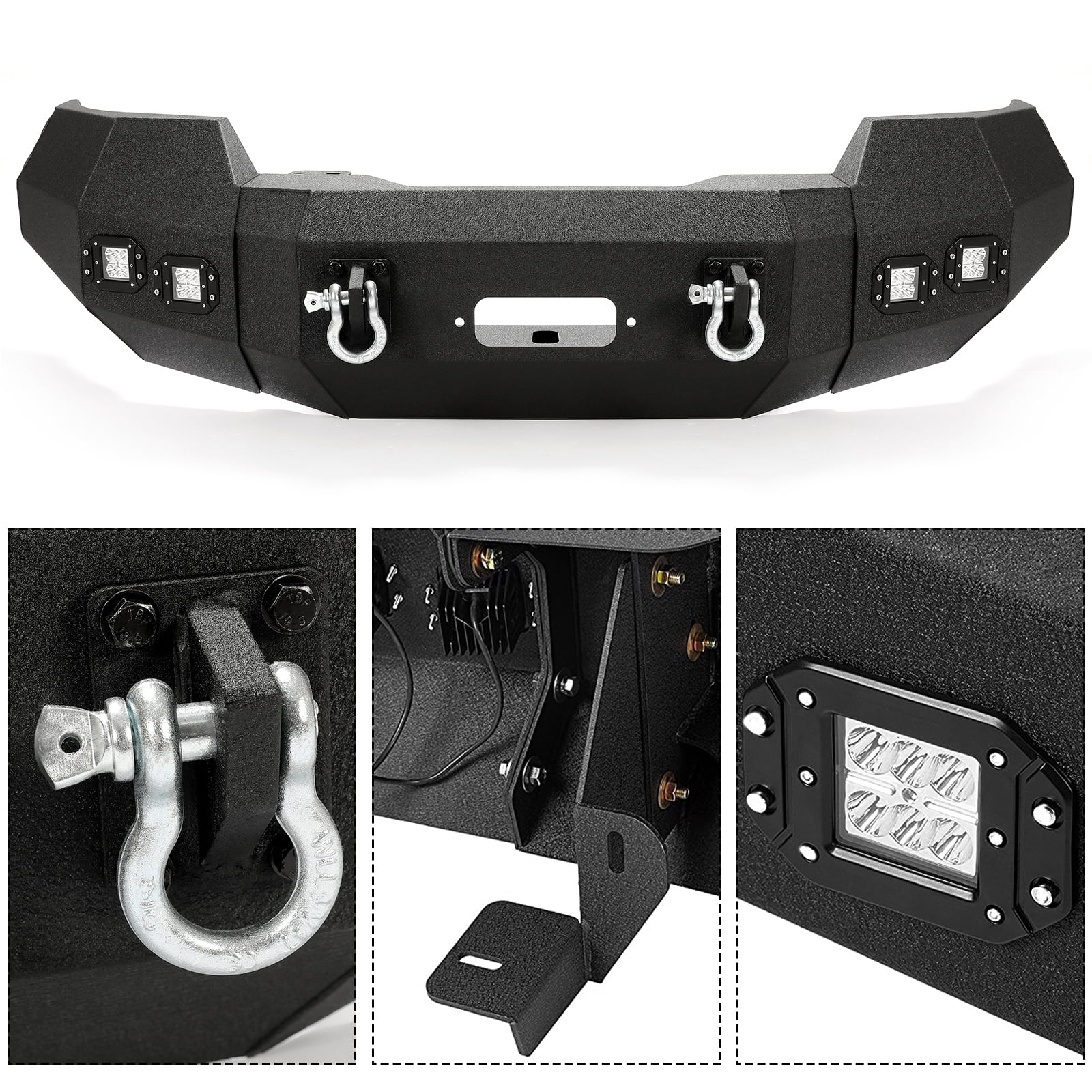 Kojem Offroad Front Bumper, Fit for 2004-2008 Ford F150, with Winch Plate & Led Lights,D-rings Ready, 3 Piece