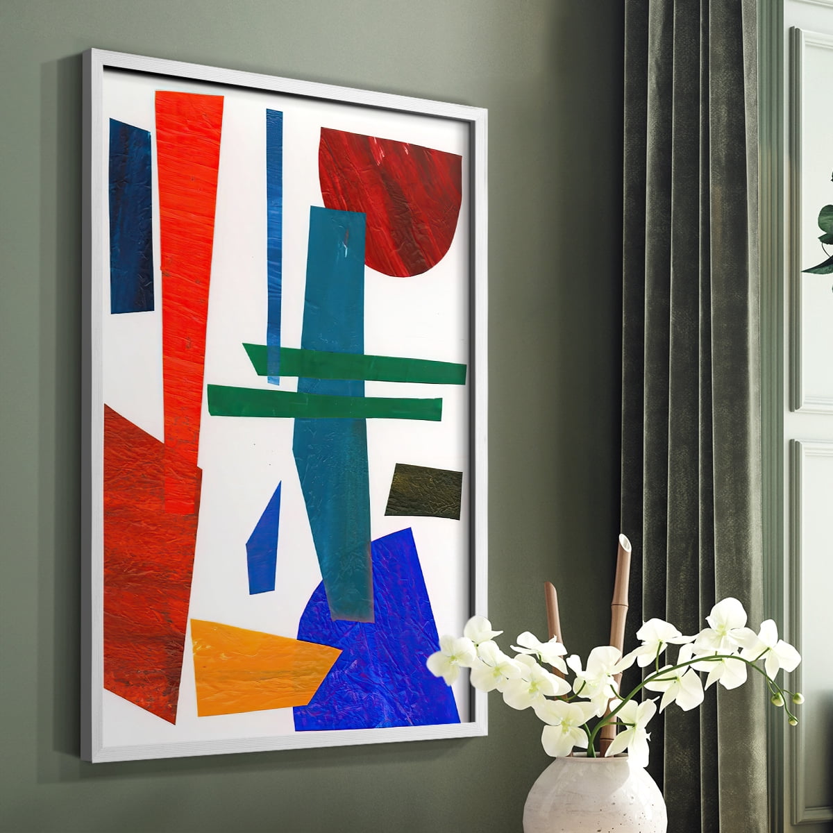 Colorful Shapes IV Framed Print in White Solid Wood Framed Print No Nail Hanging