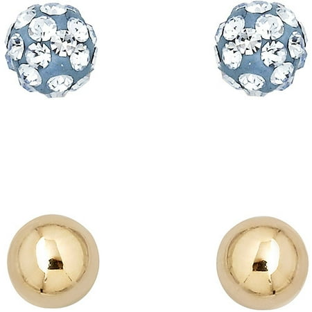 Luminesse 18kt Gold over Sterling Silver Plain and Light-Blue Earrings Set made with Swarovski Elements