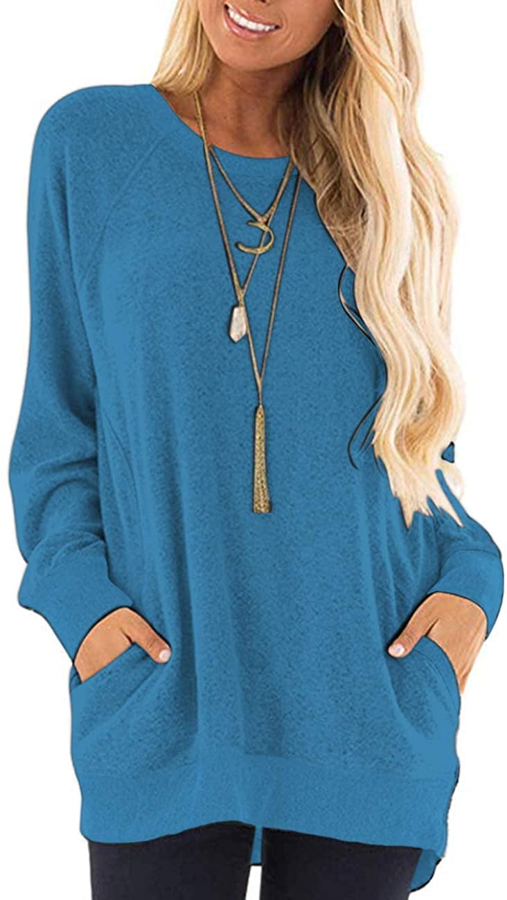 Borke Women's Long Sleeve Round Neck Casual T Shirts Blouses Sweatshirts  Tunic Tops with Pocket - Walmart.com