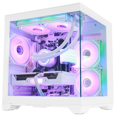 Hoengager White Gaming PC -AMD Ryzen 7 5700X 3.4GHz, GeForce RTX 5060 8G, 16GB DDR4 RAM, 1TB PCIE SSD,240 AIO, App-Controlled ARGB,Windows 11-FKW