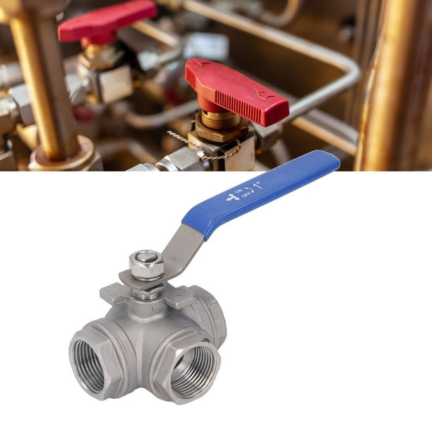 Válvula de bola de 3 vías ANGGREK accionamiento manual Tipo T hembra Acero inoxidable 304 1 pulgada