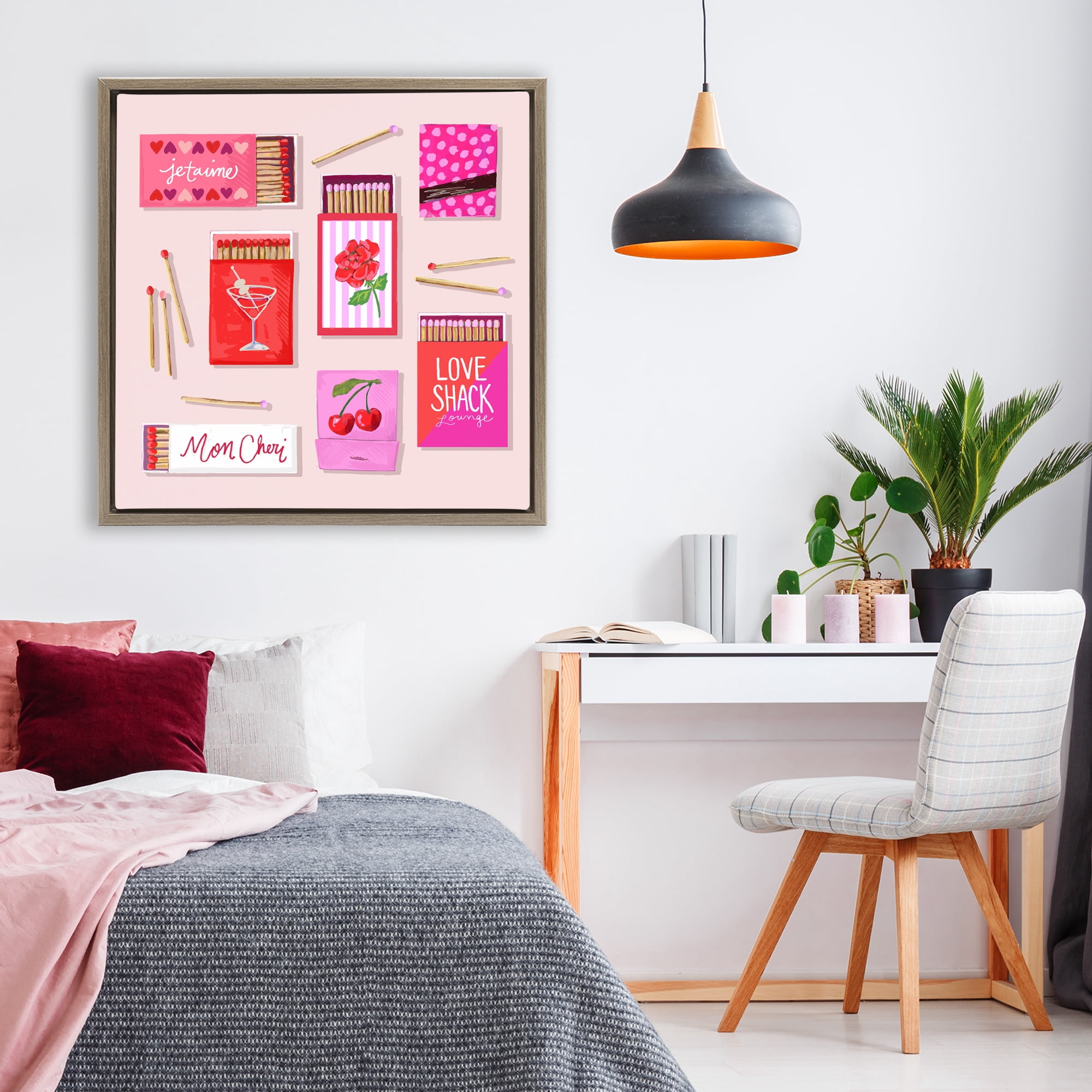 Stupell Industries Je T'aime Romantic Matchbox Set Brown Framed Floater Canvas Wall Art, design by Rachael Reese