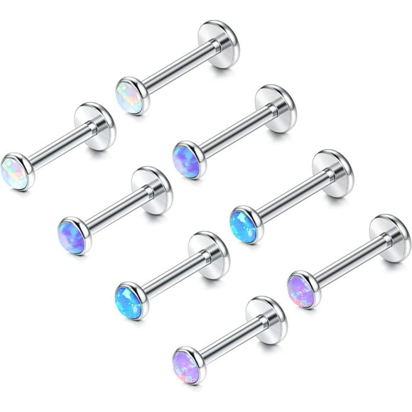 8pcs 16G Tragus Piercing Jewelry 316L Stainless Steel Flat Back Cartilage Earrings Nose Rings Studs for Women Created-Opal Lip Helix Conch Labret Monroe Medusa Piercing Jewelry
