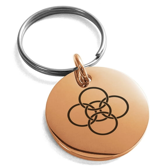 Stainless Steel Celtic Five Fold Fifth Elements Engraved Small Medallion Circle Charm Keychain Keyring