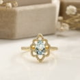 thumbnail image 3 of 925 Sterling Silver 14K Yellow Gold Pear Shape Created Aquamarine Cubic Zirconia Hollow Flower Engagement Ring, 3 of 5