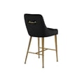 thumbnail image 6 of Homestock African Artifacts Modern, Contemporary Velvet Upholstered Counter Stool with Polished Gold Metal Legs, Set of 2, 23" W x 21" D x 40" H, Ideal for Bar and Pub Height Tables-Color:Black, 6 of 9