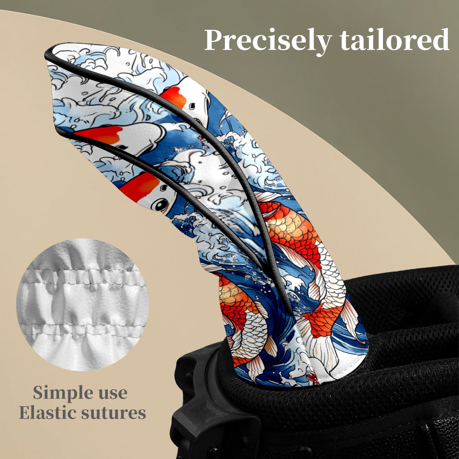 Golf Club Head Covers Koi Fish Blue Waves Premium Plush Velvet Lining, Waterproof Golf Headcovers Driver & Fairway Woods for Scratch Protection Novelty Gift for Men & Women