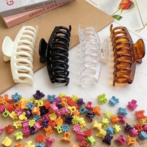54 Pcs Hair Clips Set, 4 Large Claw Clips and 50 Mini Clips for Women and Girls