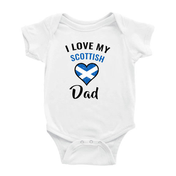 I Love My Scottish Dad Heart Flag Cute Baby Bodysuit Romper (White, 0-3 Months)