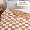 thumbnail image 4 of Snuggle Sac Reversible Checkered Throw Blanket Soft Plaid Bed Blanket Textured Striped Throw,Orange,50*60", 4 of 5