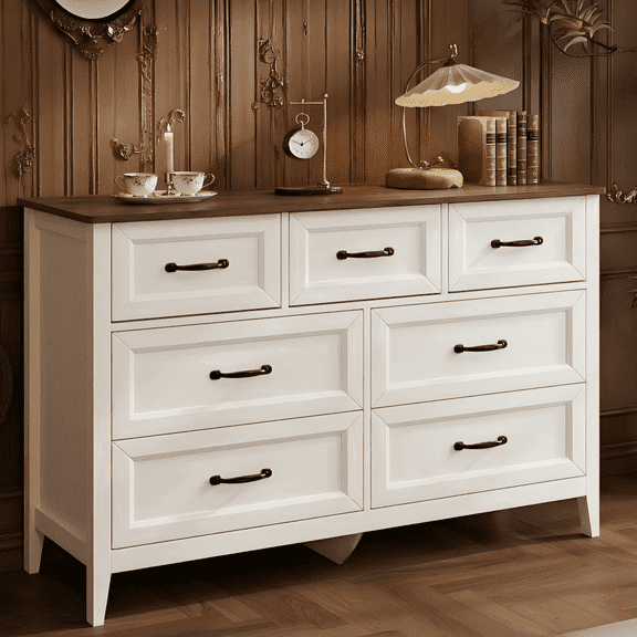 Dresser for Bedroom, Lofka 7 Drawer Dresser with Metal Handle, Chest of Drawers for Living Room