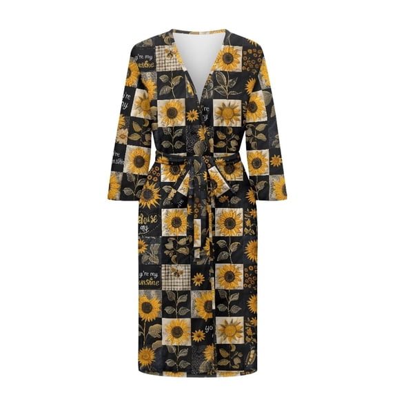 FUIALDOLG Sunflower Bathrobes for Women Long Length Fall Winter Nightgowns Loose Fit Loungewear Skin Friendly/Lightweight