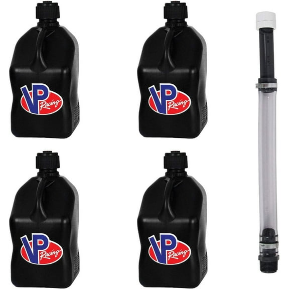 VP Racing 3582-CA, 5.5 Gallon Square Motorsport Jug Black & 14 Inch Hose (4 Pack)
