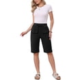 thumbnail image 2 of Casual Shorts for Women Elastic Waist Drawstring Keen Length Summer Comfy Shorts with Pockets XS Black, 2 of 6