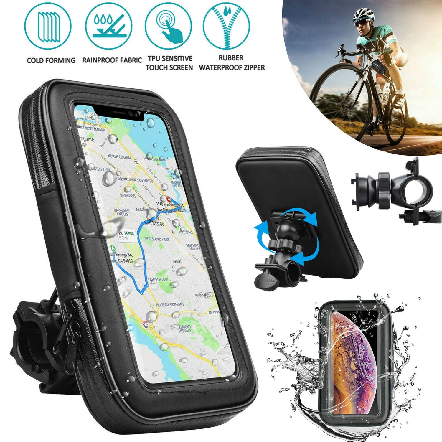 TGRINN Bike Phone Mount for iPhone 11/X/XR/XS MAX and Most 4-6.8 inch Smartphone Secure Lock & Bicycle Cell Phone Holder for Mountain Bike Handlebar 