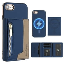 Dteck Magnetic Case for iPhone SE (2022/2020) /iPhone 8 /iPhone 7 Case, 2 in 1 Wallet Case Detachable Card Holder,Compatible with MagSafe,PU Leather RFID Blocking Credit Slots Zipper Pocket,Blue