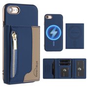 Dteck Magnetic Case for iPhone SE (2022/2020) /iPhone 8 /iPhone 7 Case, 2 in 1 Wallet Case Detachable Card Holder,Compatible with MagSafe,PU Leather RFID Blocking Credit Slots Zipper Pocket,Blue