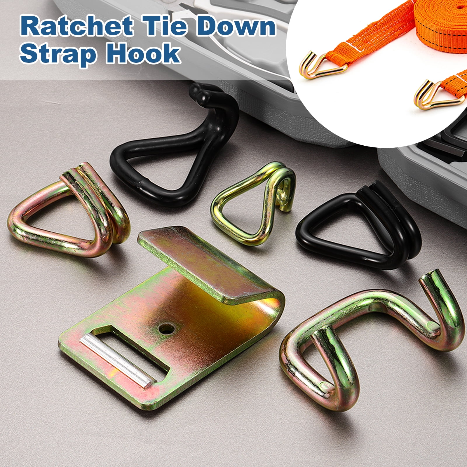 Uxcell 4Pcs Double J Hook, 9mm Dia 11023 lbs Ratchet Strap Tie Down Hook for 2" Tie Down Straps Wedding, Cars Trucks Trailers, Double Row Hooks Binder Accessories