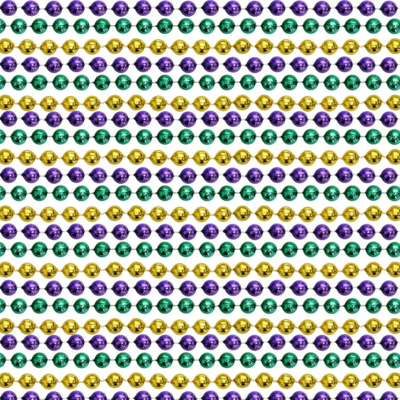 60" 10mm Round Metallic Purple, Gold and Green Mardi Gras Beads