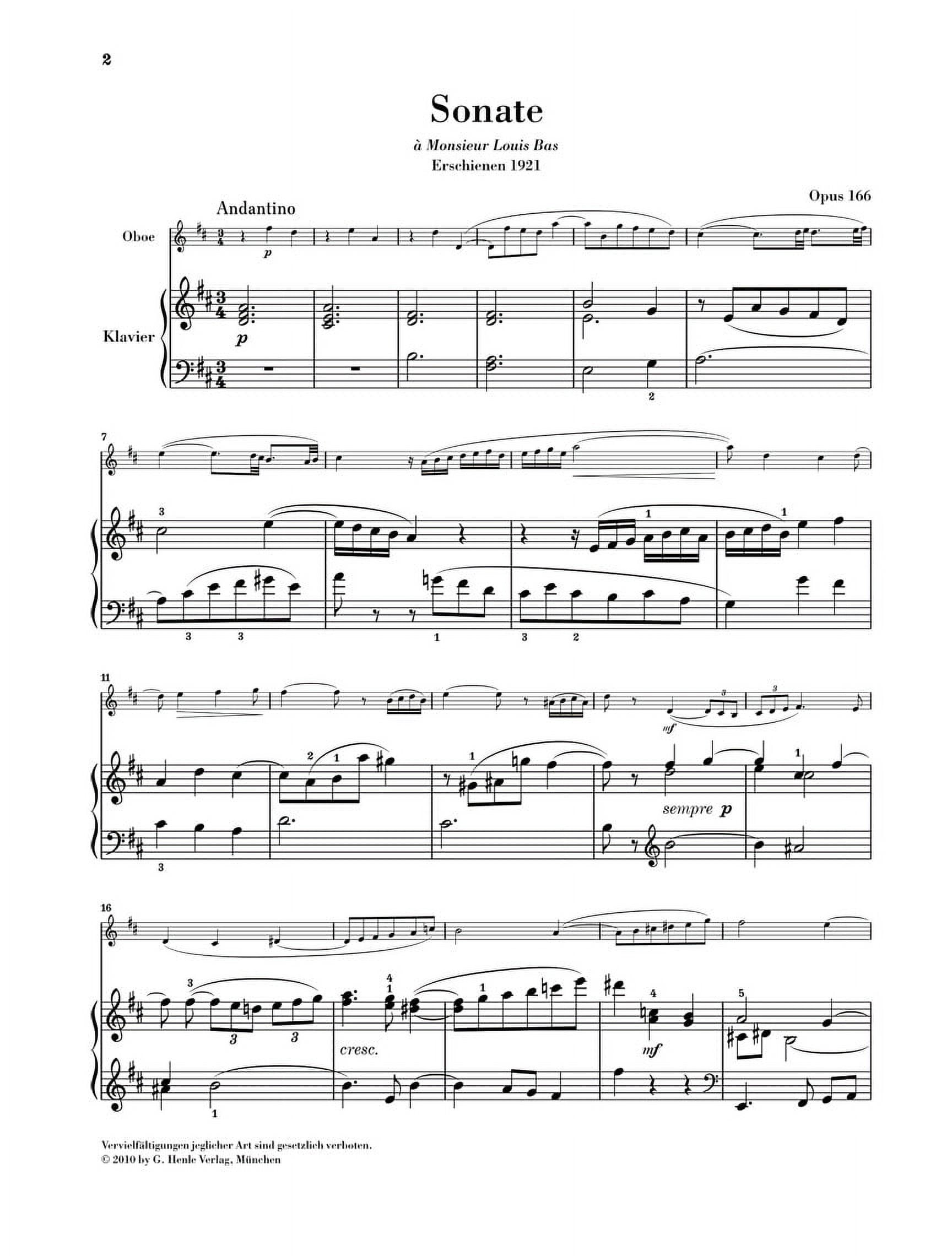 G. Henle Verlag Oboe Sonata, Op 166 Henle Music Folios Book by Camille Saint-Saëns Edited by Peter Jost