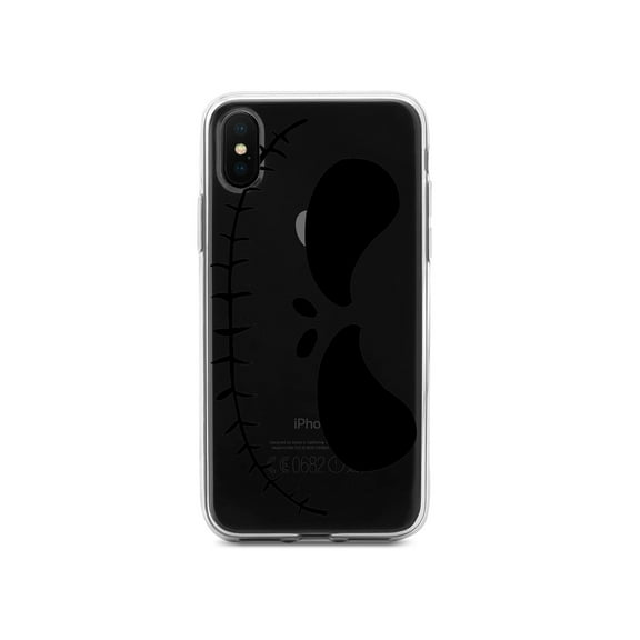 DistinctInk Clear Shockproof Hybrid Case for iPhone XR (6.1" Screen) - TPU Bumper, Acrylic Back, Tempered Glass Screen Protector - Halloween Skeleton Face