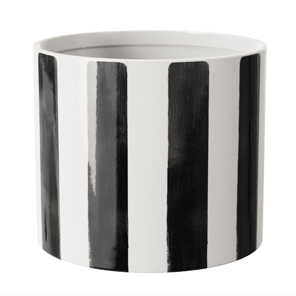 Mainstays Andrew Round Ceramic Planter, Rich Black and Arctic White, 10 in x 10 in x 8.75 in