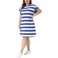 thumbnail image 6 of Agnes Orinda Plus Size Tunic Dress for Women 2025 Summer Short Sleeve Striped Casual t Shirt Dress 2X Royal Blue, 6 of 7