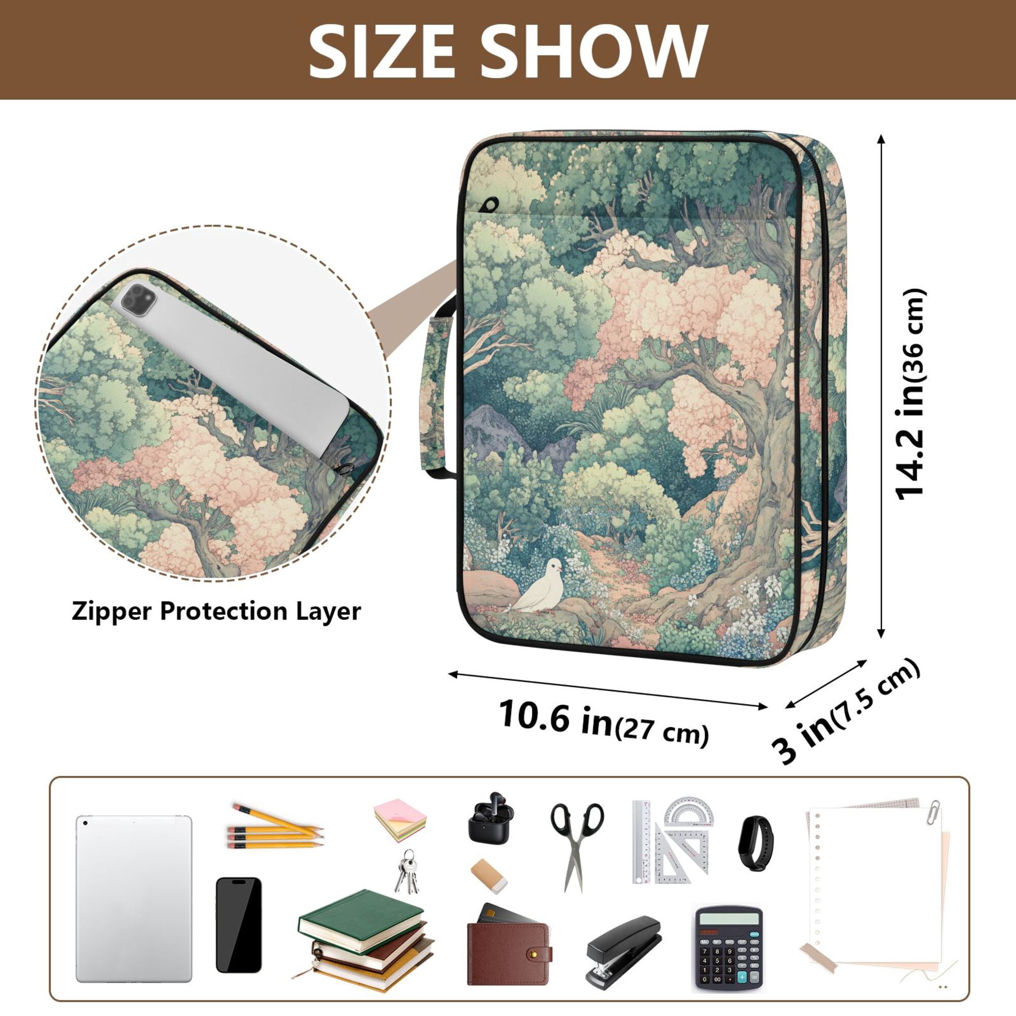 FORMRS Accordion File Folder A4 Size 7-Pocket Expanding Document Organizer Bag with 3 Ring Binder, Floral Forest Pattern