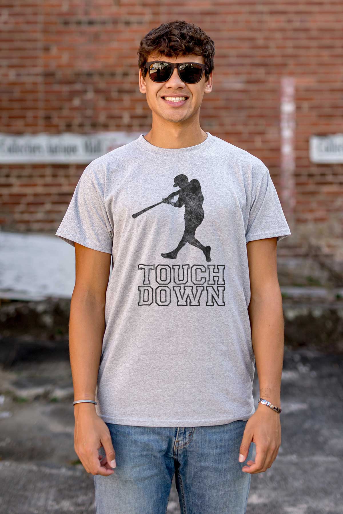 Funny Touch Down Baseball Swing Joke Men's Graphic T Shirt Tees Brisco Brands X