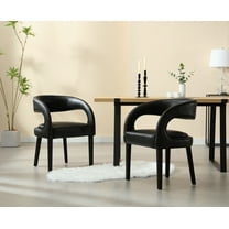 Guyou Modern Dining Chairs Set of 2, PU Upholstered Barrel Kitchen Chairs with Open Back, Lovely Dresser Chair, Comfy Dining Side Chairs for Dining Room Bedroom Living Room, Black