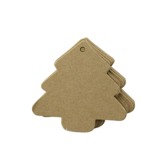 100pcs Christmas Tree Shape Label Kraft Paper Vintage Blank Name Tag Price Tags Wedding Party Gift Tags (Brown)