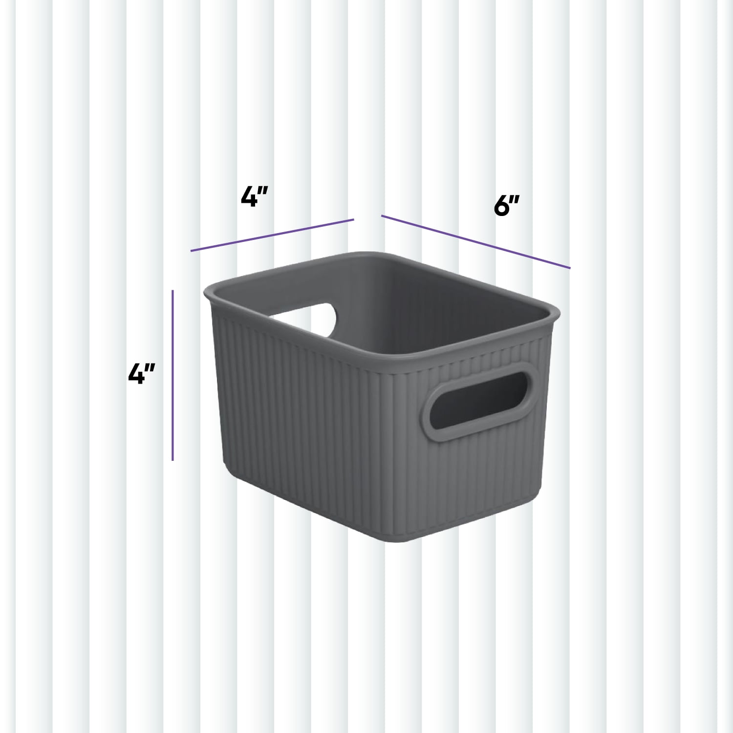 Superio Small Ribbed Plastic Storage Basket Organizer,  (Grey) Closet Storage bin for Shelf, Pantry, Office, and Cosmetics