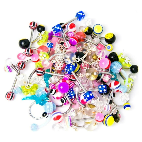 Body Jewelry Online Assorted Body Jewelry with Belly, Tongue, Nipple, Eyebrow, 60-Piece Bundle