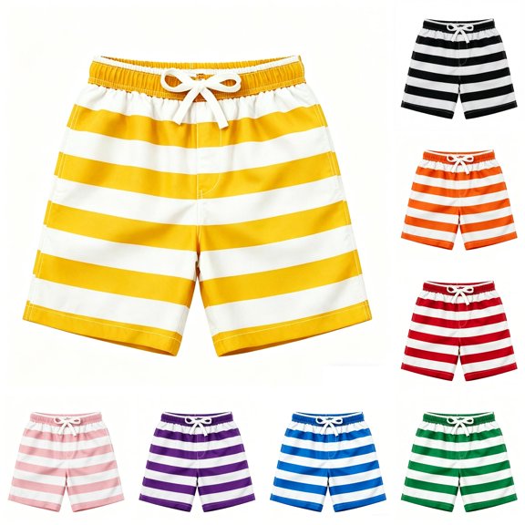 Rggeeun Toddler Boys Shorts Cute Stripes Pattern Elastic Drawstring Waist Adjustable Loose Fit Soft Breathable Wide Leg For Summer Travel Party Leisure Bottoms,Yellow,11-12 Years