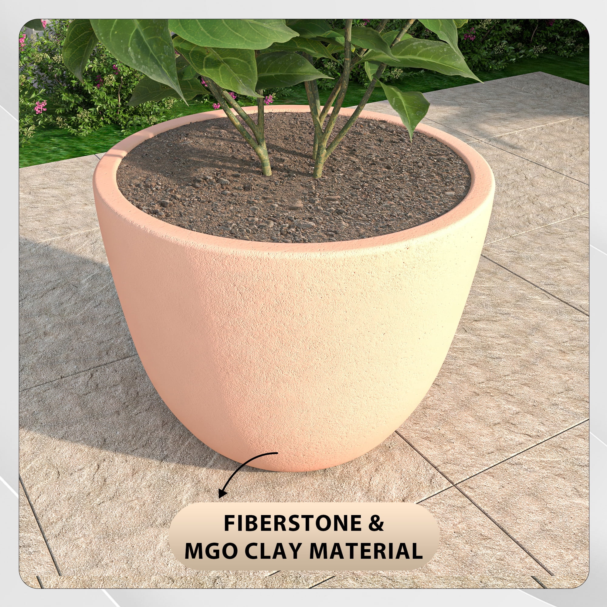 LeisureMod Dahlia Mid-Century Tapered Round Planter, Fiberstone & MgO Clay, Indoor/Outdoor Plant Pot