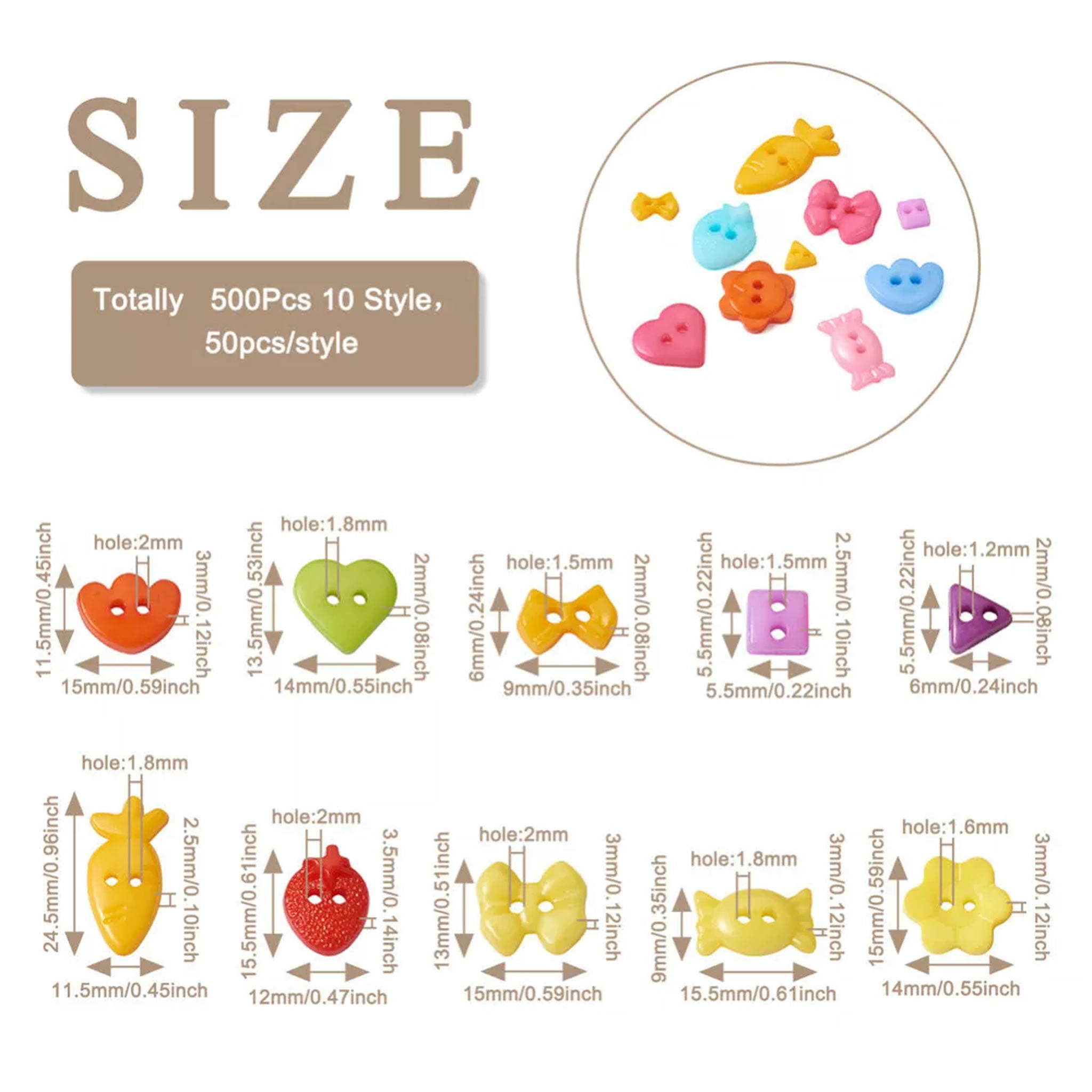 U8MO 500pc 2-hole Plastic Buttons Cute Flower Bowknot Heart Sewing Buttons 5.5~24.5mm