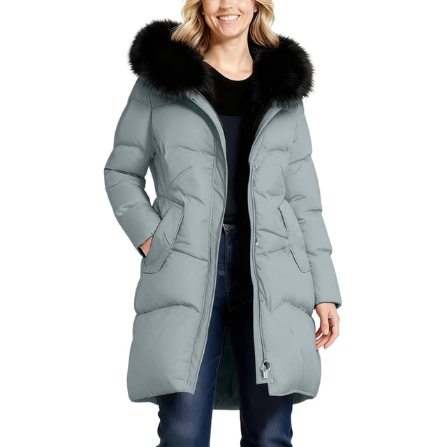 Wensltd Veste Matelassée Noire Femme à Capuche Mode Extérieur Chaude Veste Zippée pour Femme avec Poches