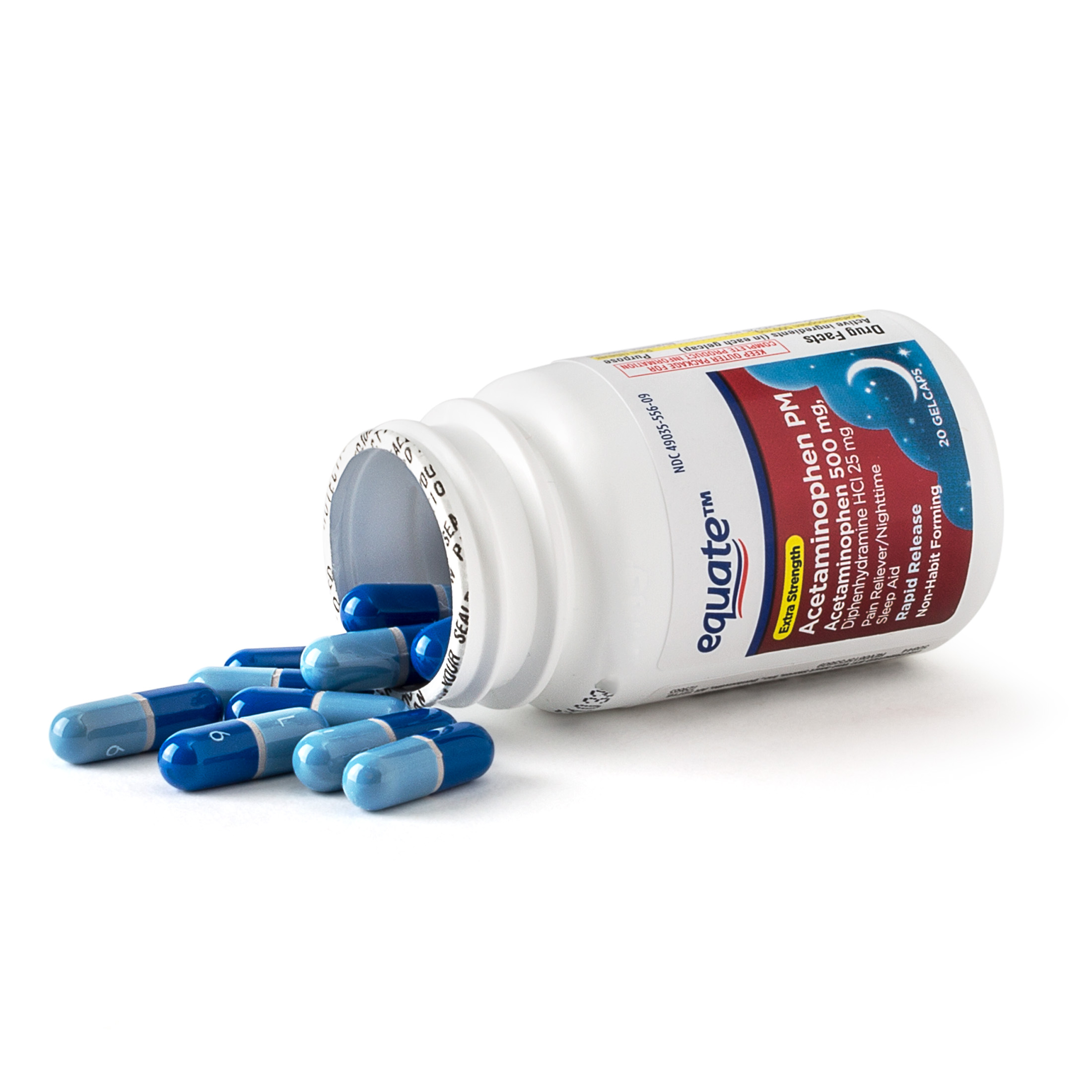 Equate Extra Strength Acetaminophen PM Pain Reliever/Sleep Aid Rapid Release Gel-caps, 500 mg, 20 Count