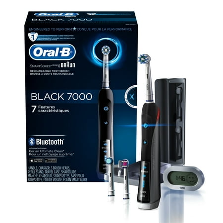 Oral-B 7000 ($25 Rebate Available) SmartSeries Rechargeable Power Electric Toothbrush with 3 Replacement Brush Heads, Bluetooth Connectivity and Travel Case, Black, Powered