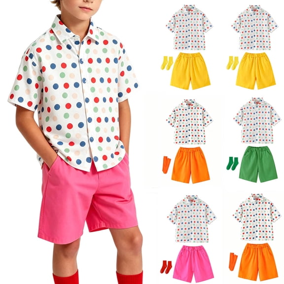 YUANxueke Boys Summer 3-Piece Outfit Polka Dot Shirt & Shorts & Socks Sets Back to School Sports Clothes for 3-12 Years
