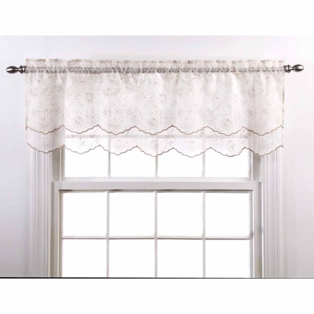Reese Embroidered Sheer Layered Curtain Valance, 55" x 17"