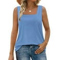 thumbnail image 2 of Htigea Summer Tank Tops for Women Loose Fit Pleated Square Neck Sleeveless Tops Curved Flowy Light Blue,M, 2 of 6