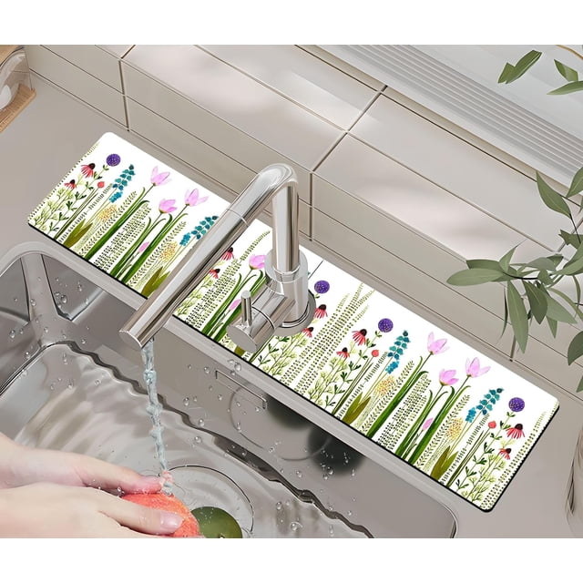 Kitchen Sink Splash Guard Faucet Mat -1 PC Super Absorbent Fast Drying Mat Sink Gadgets-Splash Guard Behind Faucet Drip Catcher for Kitchen, Bathroom,Sink Mat, Dish Drying Mat, Bathroom(23.5" X 5.5" )