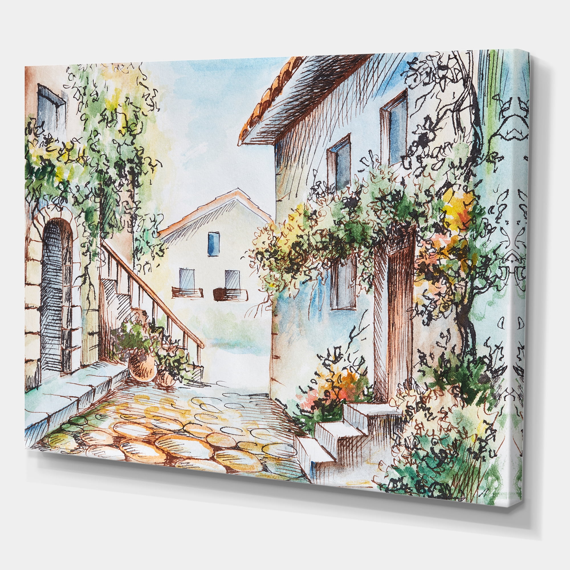 Designart ' Sunny Day At The Vintage City Cozy Street ' Traditional Canvas Wall Art Print