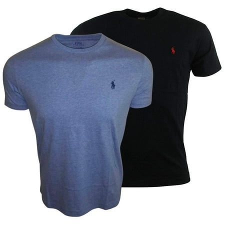 Polo Ralph Lauren Men's Crew-neck T-shirt Bundle (2pk) (Large, Black/Blue)
