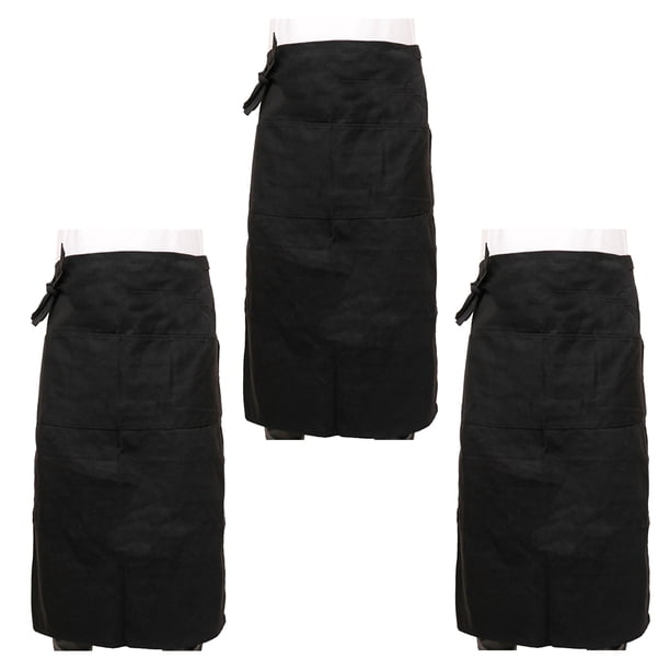 Delantales de servidor Delantal de bistró negro de medio tamaño con 2 bolsillos Delantal de cintura larga de 27,6 pulgadas para camareros y camareras para hombres y mujeres a prueba de agua
