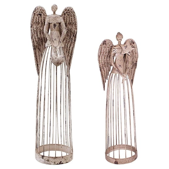 Garden Angel Statues Set of 2, Metal Angel Yard Art Outdoor Decor