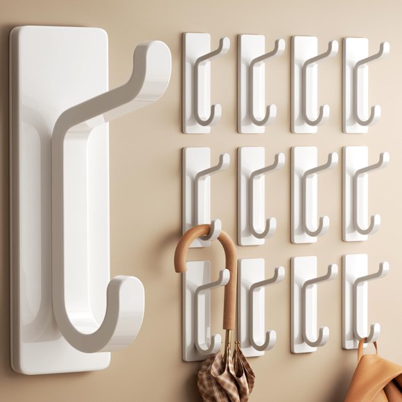 Ganchos de pared pickpiff, paquete de 12, doble gancho con adhesivo fuerte