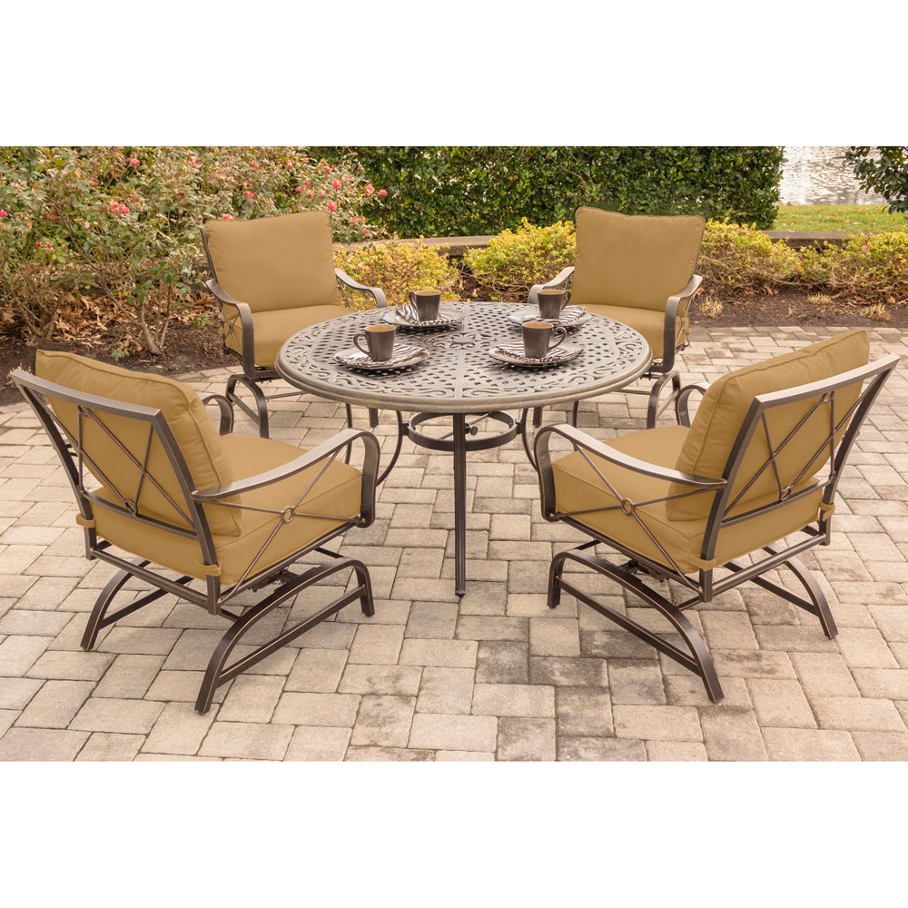 Hanover Summer Nights 5-Piece Dining Set with Four Cushioned Rockers and a 48 In. Cast-top Table - image 3 of 7
